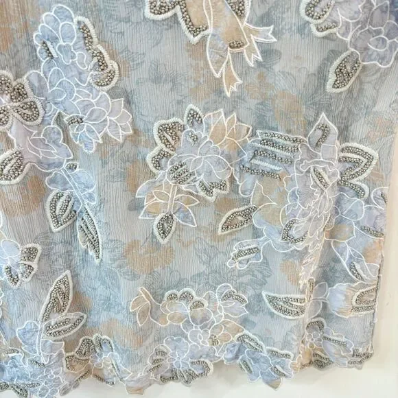 Sundance Blue Floral Embroidered Beaded Silk Dress Sz XS Romantic Wedding Guest - Picture 6 of 12